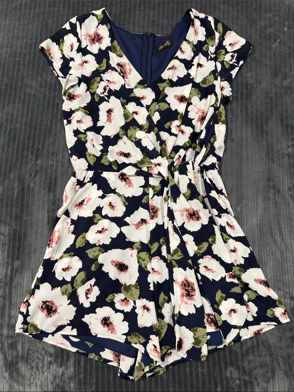 Floral Navy Wrap Romper with Tie Waist